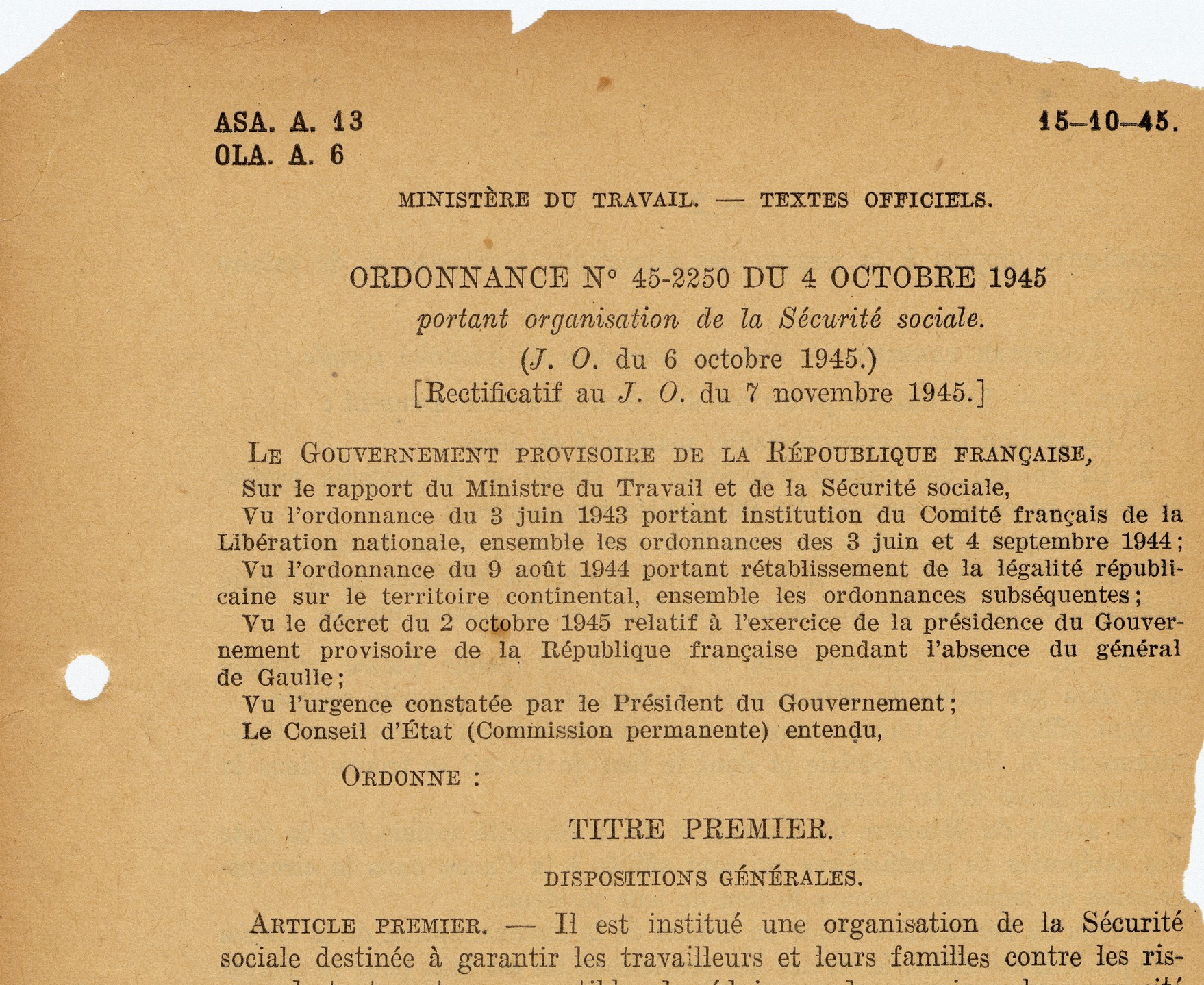Ordonnance 1945 © Cpam 75