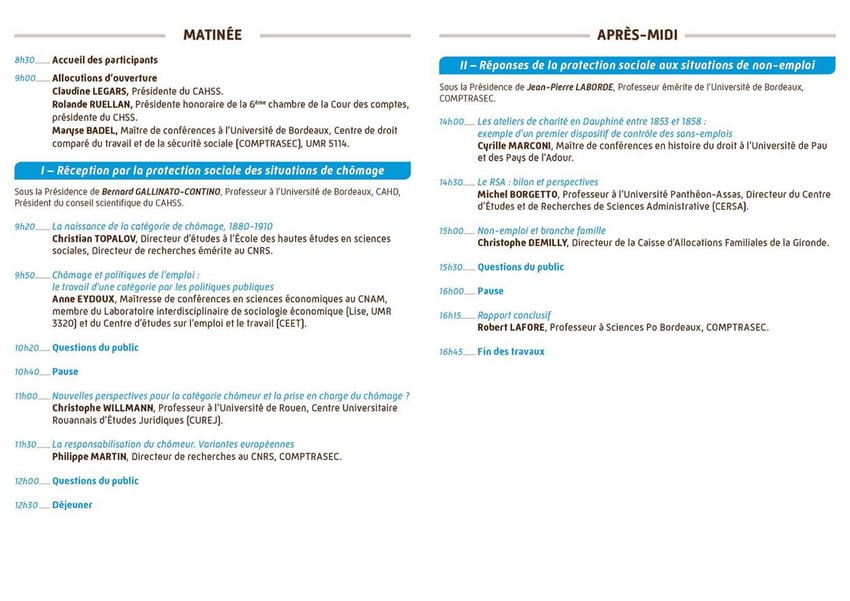 Programme du colloque "Non-emploi et protection sociale"