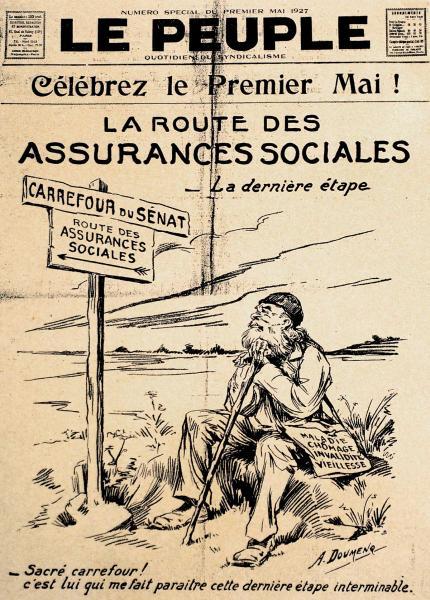 Photo 4 : « La route des Assurances sociales », Loi du 30 avril 1930, Extraits Journal « Le Peuple », numéros spéciaux des 1° mai 1927 (fac-similé)